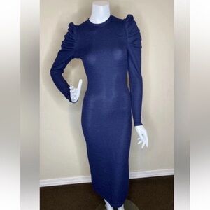 WALTER BAKER XS NAVY BLUE RUCHED SHOULDER BODYCON MAXI DRESS